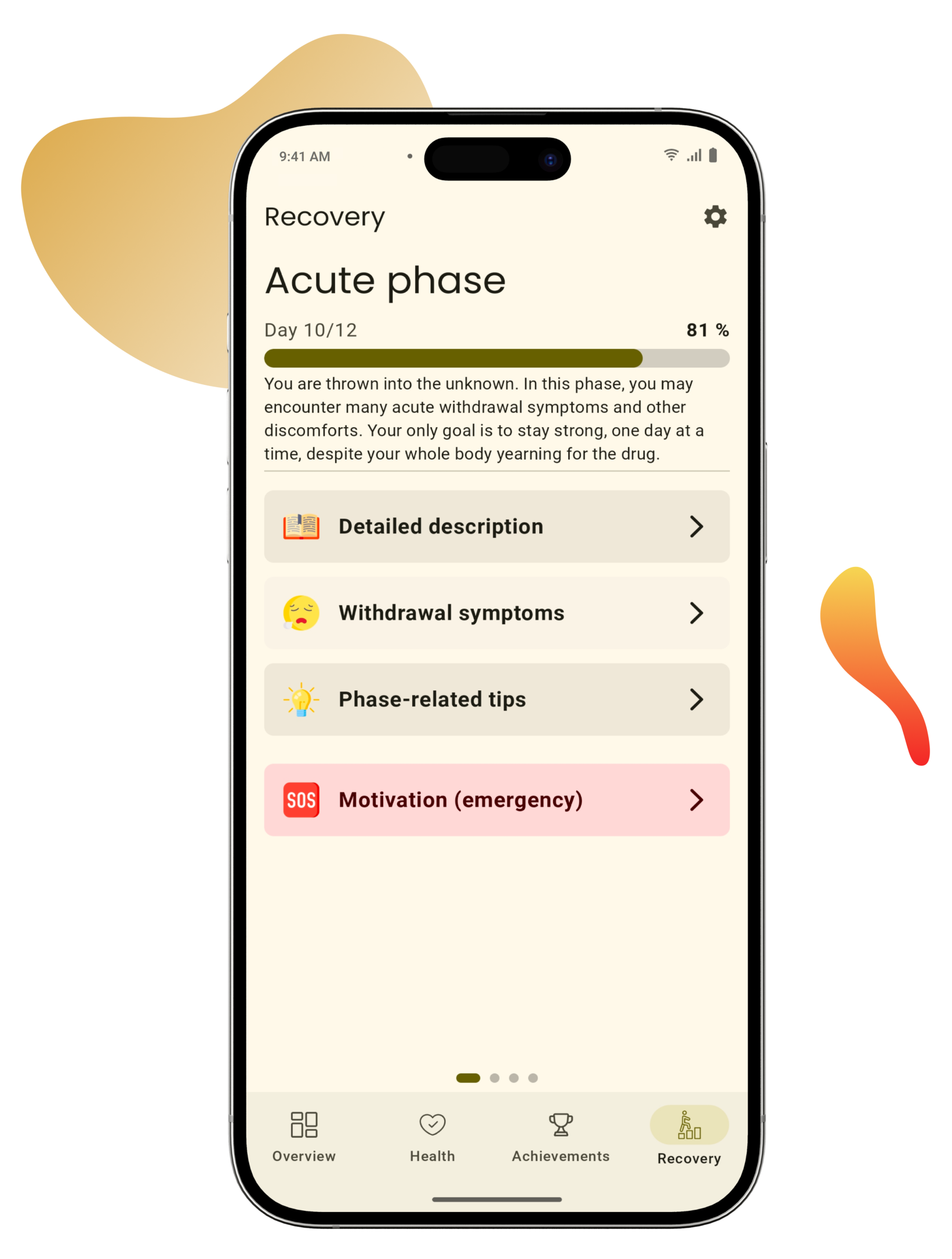 Screenshot of the first phase of quitting weed page